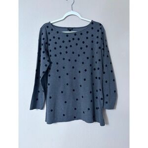 Talbots Woman Gray Black Polka Dot Knit Top Boat Neck Long Sleeve 1X‎